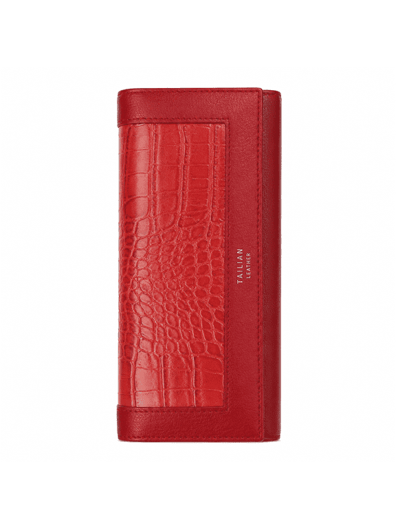 Wallet for Women,Crocodile-Pattern PU Leather with Zipper Coin Pocket,Red