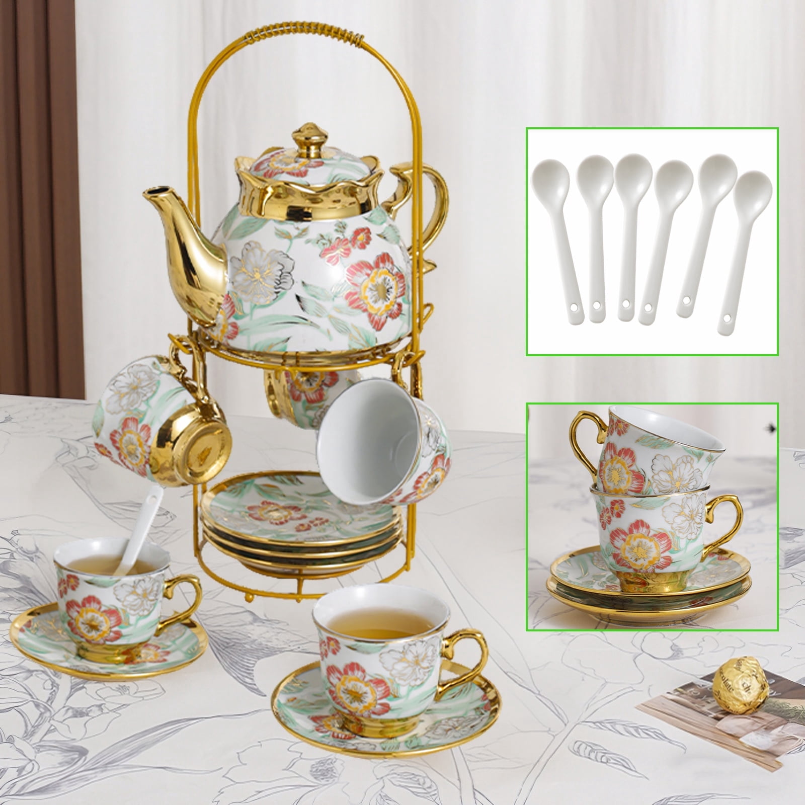 AJONALAA 20 Pcs Tea Set,European Ceramics Tea Cup Set for Adult