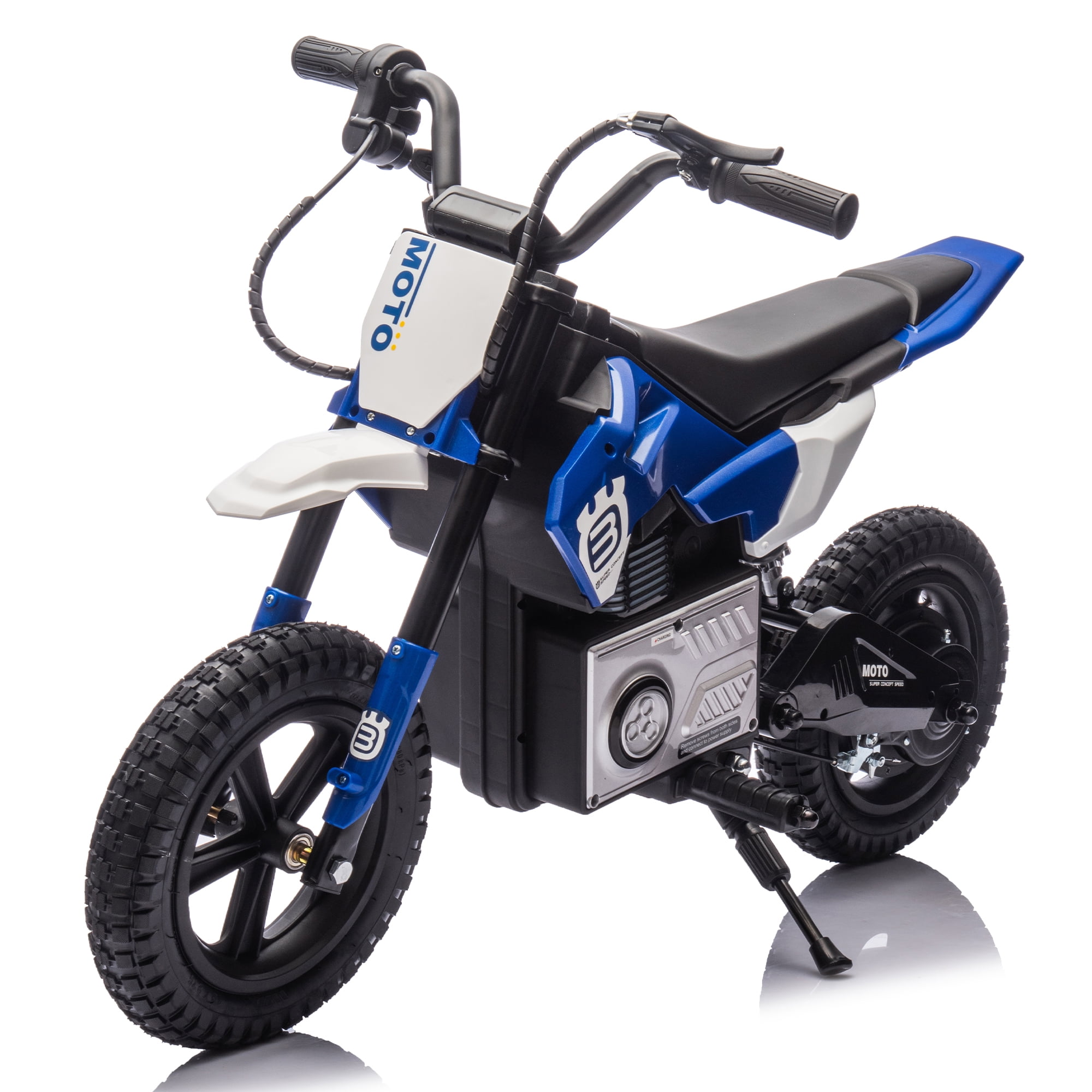 AJOOSOS 24V Kids Electric Dirt Bike, 200W Ride On Motocross Motorcycle for Kids Ages 5-12, 9 mph Max Speed, Bluetooth & Music, Blue
