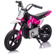 AJOOSOS 24V Kids Electric Dirt Bike, 200W Ride On Motocross Motorcycle for Kids Ages 5-12, 9 mph Max Speed, Bluetooth & Music, Pink