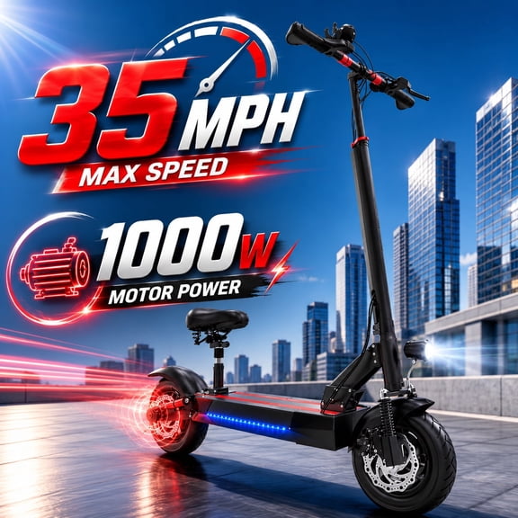 AJOOSOS X48 Electric Scooter with Seat for Commuting, 48V 1000W Motor Power, 35 mph Max Speed, Foldable E Scooter Adults, UL2272 Certified