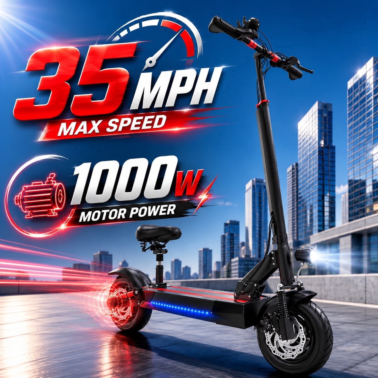 AJOOSOS X48 Electric Scooter with Seat for Commuting, 48V 1000W Motor Power, 35 mph Max Speed, Foldable E Scooter Adults, UL2272 Certified