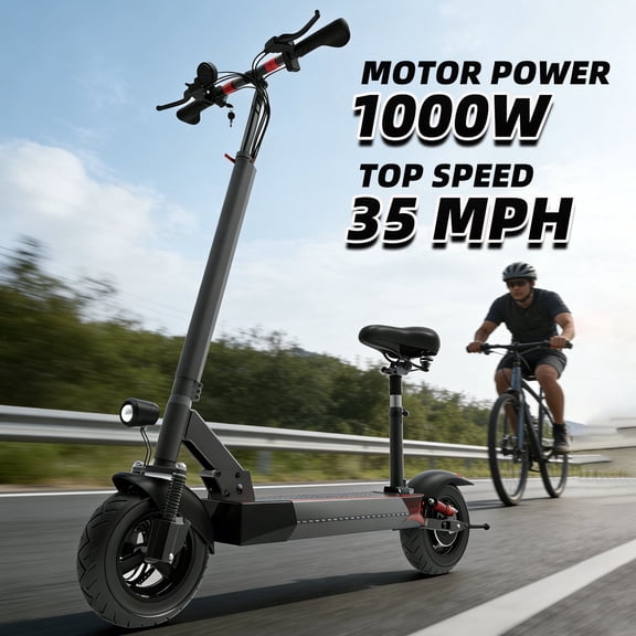 AJOOSOS X48 Electric Scooter with Seat for Commuting, 48V 1000W Motor Power, 35 mph Max Speed, Foldable E Scooter Adults