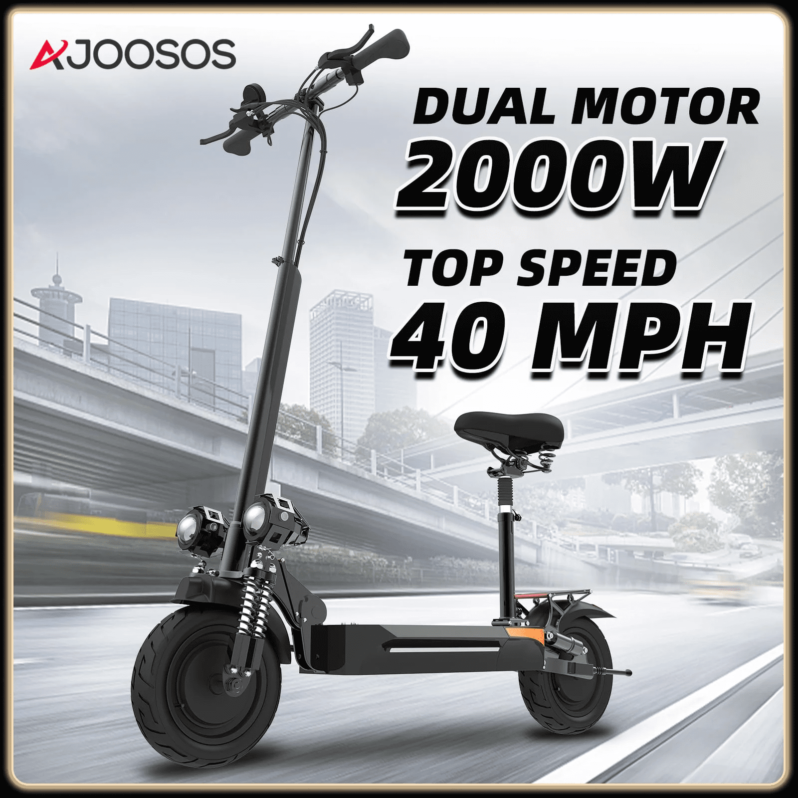 AJOOSOS X500 Electric Scooter for Adults, 2000W Dual Motor, 40 mph Max Speed, 40 Miles Long Range, 300lbs Max Load, UL2272 Certified