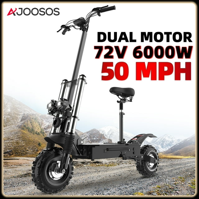 Ajoosos X60 Electric Scooter 72v 6000w 50mph 50mi Range 11in Off Road Tire Foldable With 7626