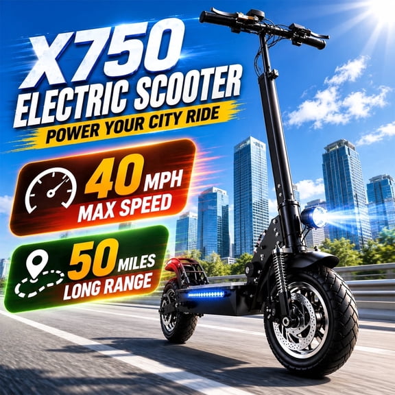 AJOOSOS X750 Electric Scooter, 1600W Motor, 40 mph Fast Speed, 50 Miles Long Range, Foldable E-Scooter Adults for Commuting, Dual Suspension, UL2272 Certified
