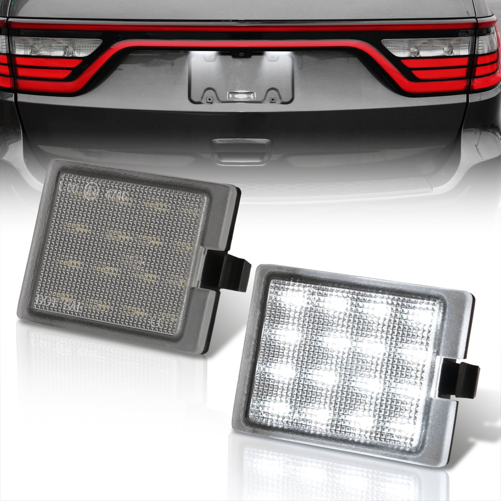 AJP Distributors 2PCS Clear Lens Bright White SMD LED License Plate Lights Rear Bumper Tag Lamps Assembly Compatible/Replacement For Dodge Durango WK2 SRT 2014 2015 2016 2017 2018 2019 2020 2021 2022