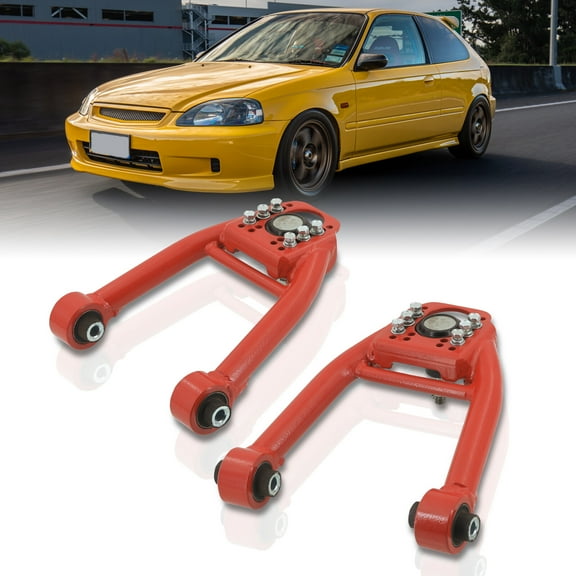 AJP Distributors 2PCS Front Upper Adjustable Tubular Steel Control Arm Camber Kit Red Compatible/Replacement For Honda Civic EJ6 EJ7 EJ8 EM1 EK1 EK2 EK3 EK4 EK9 1996 1997 1998 1999 2000 96 97 98 99 00