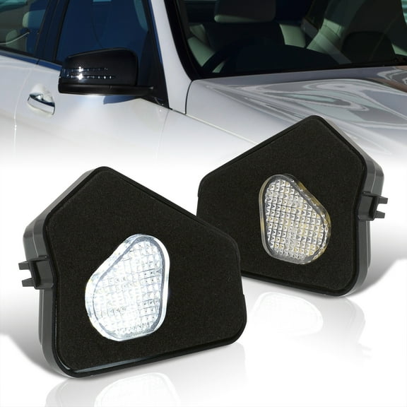 AJP Distributors 2PCS White LED Side Under Mirror Puddle Lights Courtesy Lamps Assembly Pair Compatible/Replacement For Mercedes-Benz AMG W204 W212 W221 C117 C257 X156 X204 C E S CLA CLS GLA GLK Class