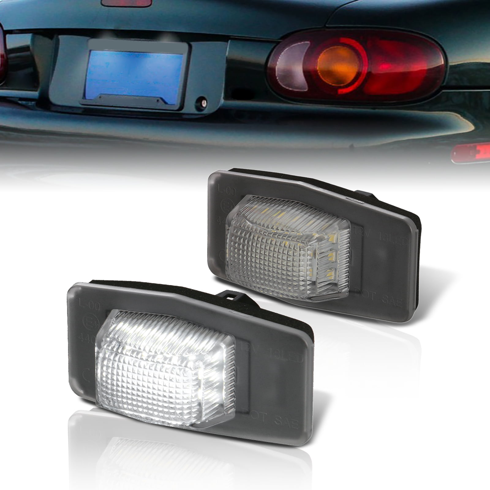 AJP Distributors 2PCS White SMD LED License Plate Lights Lamps Assembly Pair Compatible/Replacement For Mazda Miata MX-5 Protege MPV Tribute / Ford Escape 1999 2000 2001 2002 2003 2004 2005 2006 2007