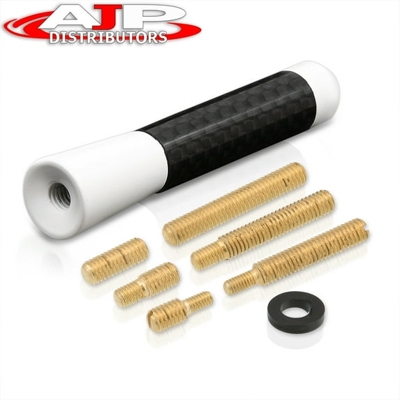 AJP Distributors 3" / 76mm Aluminum Carbon Fiber Short Stubby Radio Antenna White Rear Roof Aerial Screw Bolt On Type Compatible/Replacement For Universal Auto Show Car Truck JDM VIP Upgrade