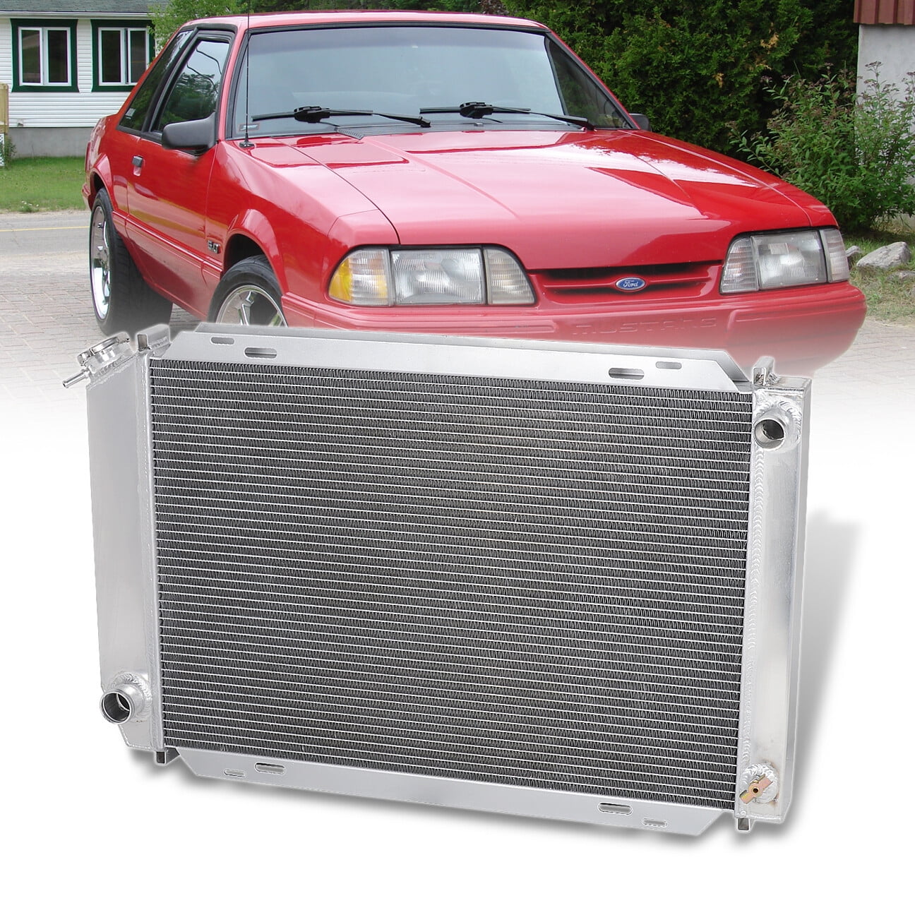 AJP Distributors 3-Row Tri Core Aluminum Radiator Compatible/Replacement For Ford Mustang Fox Body V8 M/T Manual Transmission 1979 1980 1981 1982 1983 1984 1985 1986 1987 1988 1989 1990 1991 1992 1993