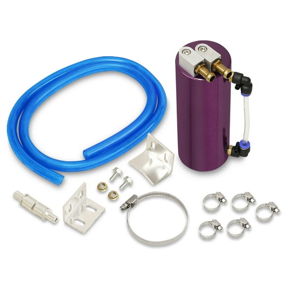 AJP Distributors 350ML Billet Aluminum Round Cylinder Engine Motor Oil Catch Can Reservoir Drain Plug Tank + Indicator Hose Tube + Fittings Hardware Kit Purple Compatible/Replacement For Universal Car