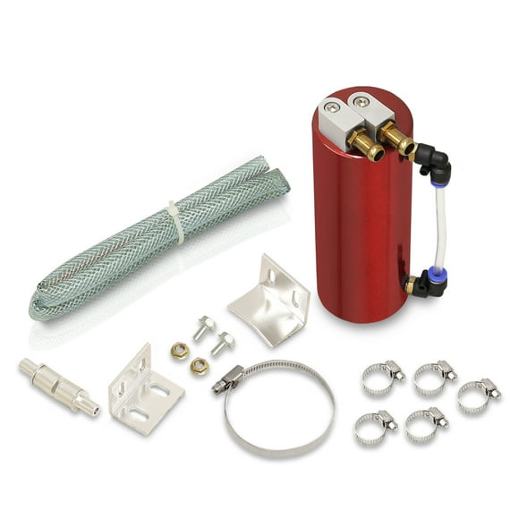 AJP Distributors 350ML Billet Aluminum Round Cylinder Engine Motor Oil Catch Can Reservoir Drain Plug Tank + Indicator Hose Tube + Fittings Hardware Kit Red Compatible/Replacement For Universal Car