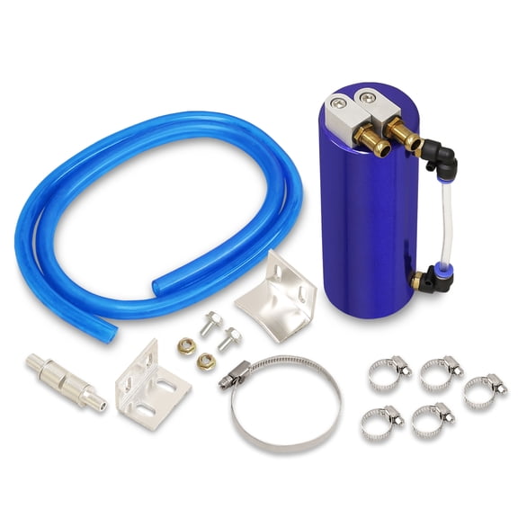 AJP Distributors 350ML Billet Aluminum Round Cylinder Engine Motor Oil Catch Can Reservoir Drain Plug Tank + Indicator Hose Tube + Fittings Hardware Kit Blue Compatible/Replacement For Universal Car