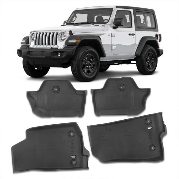 AJP Distributors 4PCS All Weather Season Proof Guard Protection 3D Molded Rubber Floor Mats Liner Front+Rear Compatible/Replacement For Jeep Wrangler JL 2-Door 2018 2019 2020 2021 2022 18 19 20 21 22