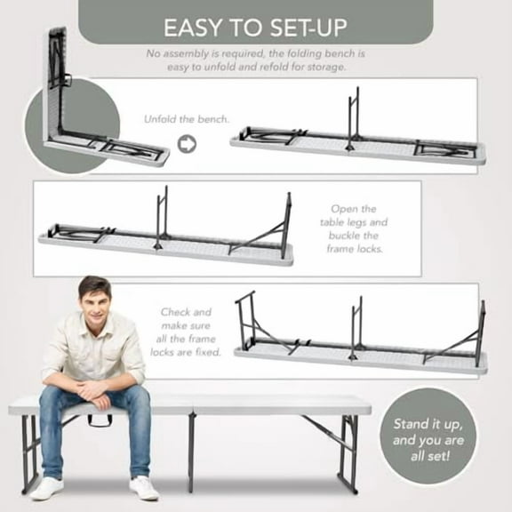 AJP Distributors 6 Foot Portable Plastic Folding Bench 6FT 72" Half Foldable Heavy Duty Seat w/Carry Handle - Indoor Outdoor Backyard Camping Picnic BBQ Party Wedding Dining Office