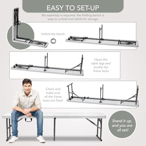 AJP Distributors 6 Foot Portable Plastic Folding Bench 6FT 72" Half Foldable Heavy Duty Seat w/Carry Handle - Indoor Outdoor Backyard Camping Picnic BBQ Party Wedding Dining Office