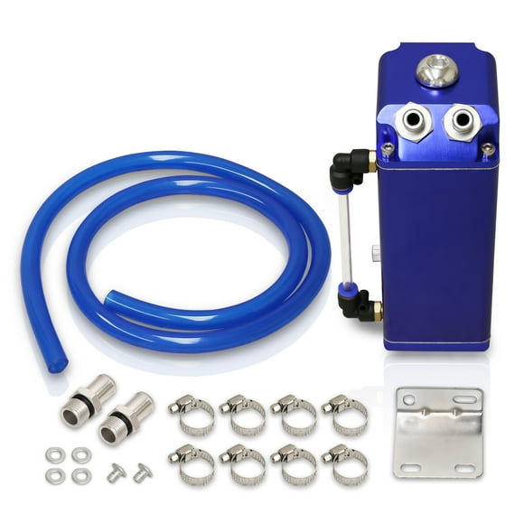 AJP Distributors 600ML Billet Aluminum Round Cylinder Engine Motor Oil Catch Can Reservoir Drain Plug Tank + Indicator Hose Tube + Hardware Kit Blue Upgrade Compatible/Replacement For Universal Car