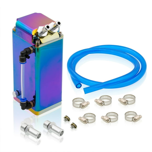 AJP Distributors 600ML Billet Aluminum Round Cylinder Engine Motor Oil Catch Can Reservoir Drain Plug Tank + Indicator Hose Tube + Hardware Neo Chrome Upgrade Compatible/Replacement For Universal Car