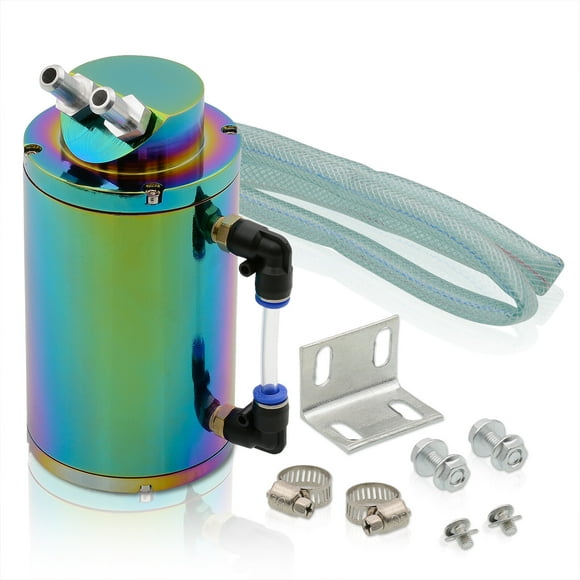 AJP Distributors AL6061-T6 Billet Aluminum Cylinder Round 350ML Engine Motor Oil Catch Can Reservoir Tank Case Hose Hardware Internal Breather Foam Neo Chrome Compatible/Replacement For Universal Car