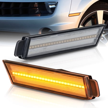 AJP Distributors Amber LED Clear Front Bumper Fender Side Markers Lights Signal Lamps Reflectors Assembly Pair Compatible/Replacement For Chevy Camaro 2010 2011 2012 2013 2014 2015 10 11 12 13 14 15