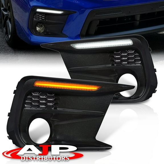 AJP Distributors Amber Sequential Switchback LED DRL Running Indicator Blinker Turn Signal Fog Lights Lamps Bezel Kit Set Compatible/Replacement For Subaru WRX Limited 2018 2019 2020 2021 18 19 20 21