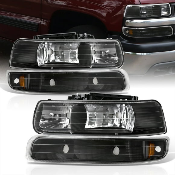 AJP Distributors Black Housing Amber Reflector Headlights Bumper Lights Driving Lamps Pair Compatible/Replacement For Chevrolet Silverado Chevy Suburban Tahoe 1999 2000 2001 2002 2003 2004 2005 2006