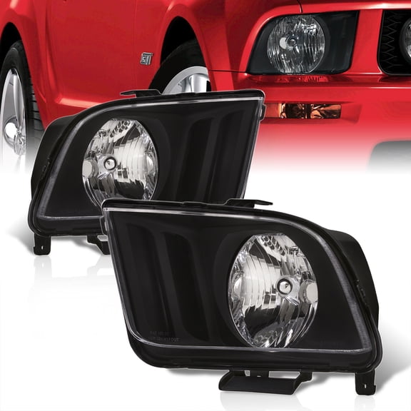 AJP Distributors Black Housing Clear Corner Signal Halogen Headlights Driving Bumper Lamps Assembly Pair Left+Right Compatible/Replacement For Ford Mustang S197 2005 2006 2007 2008 2009 05 06 07 08 09