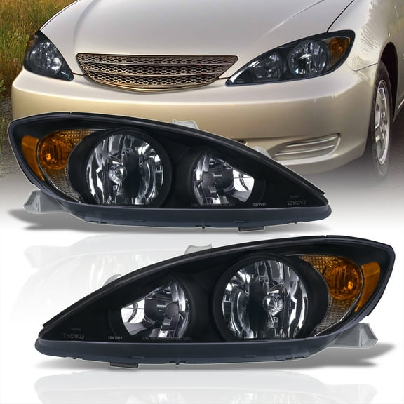 AJP Distributors Black Housing Clear Lens Amber Reflector Signal Headlights Headlamps Driving Bumper Head Lights Lamps Assembly LH + RH Compatible/Replacement For Toyota Camry 2002 2003 2004 02 03 04