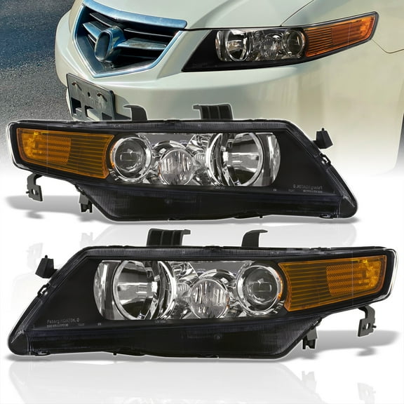 AJP Distributors Black Housing Clear Lens Amber Signal Factory Style Headlights Driving Lights Lamps LH RH Assembly Set Compatible/Replacement For Acura TSX CL9 2004 2005 2006 2007 2008 04 05 06 07 08