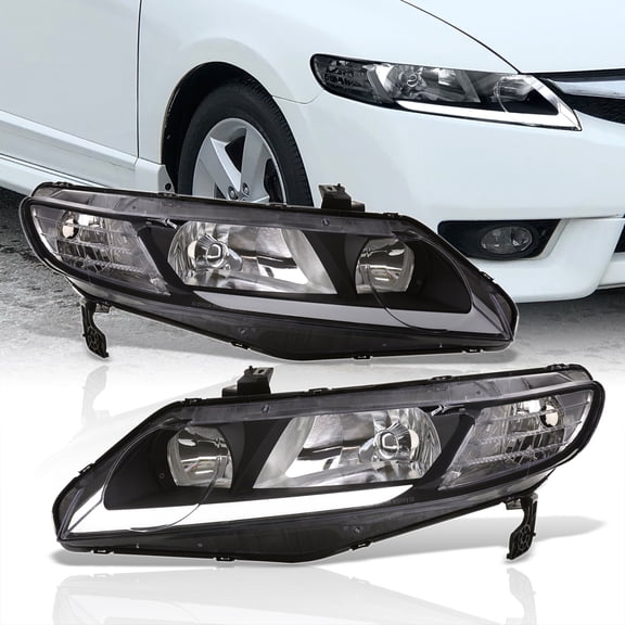 AJP Distributors Black Housing Clear Lens Corner LED DRL Driving Headlights Bumper Turn Signal Lamps Assembly Set Compatible/Replacement For Honda Civic FA JDM 4DR Sedan 2006 2007 2008 2009 2010 2011