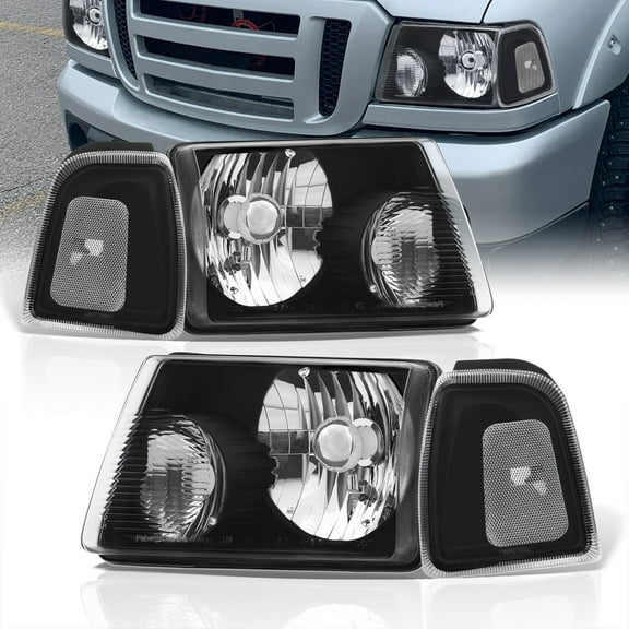 AJP Distributors Black Housing Clear Lens Headlights Driving Lights Assembly + Signal Corner Bumper Lamps Compatible/Replacement For Ford Ranger 2001 2002 2003 2004 2005 2006 2007 2008 2009 2010 2011