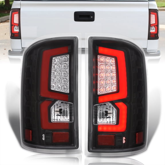 AJP Distributors Black Housing Clear Lens Red Tube LED Bar Tail Lights Brake Stop Signal Lamps Assembly Compatible/Replacement For GMC Sierra 1500 2500HD 3500HD 2014 2015 2016 2017 2018 14 15 16 17 18