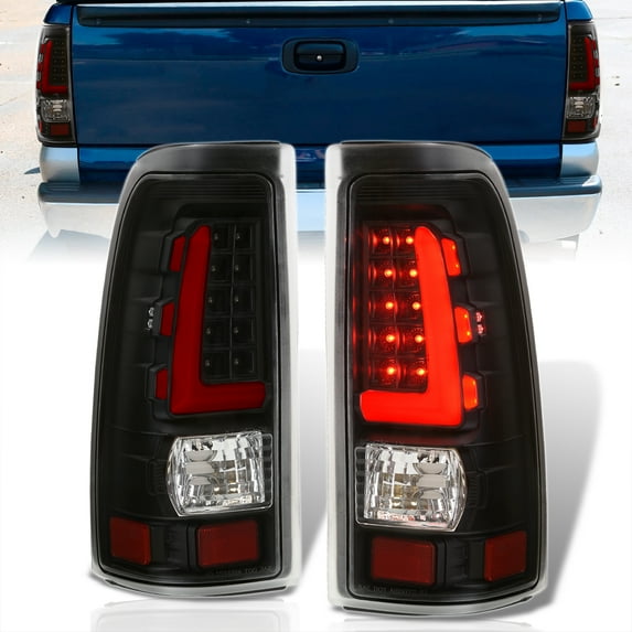 AJP Distributors Black Housing Clear Lens Red Tube LED Bar Tail Lights Brake Stop Signal Lamps Compatible/Replacement For Chevrolet Chevy Silverado / GMC Sierra 1999 2000 2001 2002 2003 2004 2005 2006