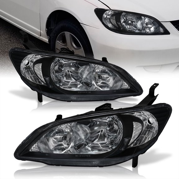 AJP Distributors Black Housing Clear Lens Reflector Signal Headlight Driving Lights Lamps Assembly Pair Left & Right Set JDM Upgrade Compatible/Replacement For Honda Civic HX DX LX EX 2004 2005 04 05