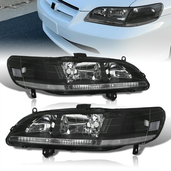 AJP Distributors Black Housing Clear Lens Reflector Signal Headlights Driving Lights Lamps Assembly Pair Left & Right Compatible/Replacement For Honda Accord CG 1998 1999 2000 2001 2002 98 99 00 01 02