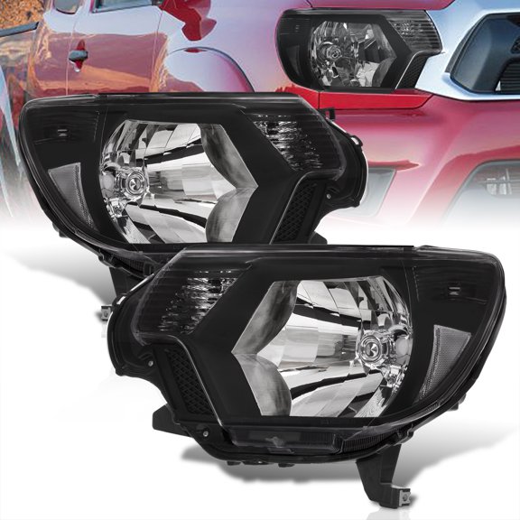 AJP Distributors Black Housing Clear Lens Reflector Signal Headlights Head Light Driving Bumper Lamps Assembly Pair LH + RH Set Compatible/Replacement For Toyota Tacoma 2012 2013 2014 2015 12 13 14 15