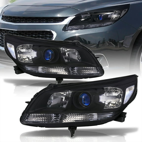 AJP Distributors Black Housing Clear Reflector Signal Headlights Driving Projector Headlamps Assembly Pair Compatible/Replacement For Chevy Malibu LT LTZ Eco Limited 2013 2014 2015 2016 13 14 15 16