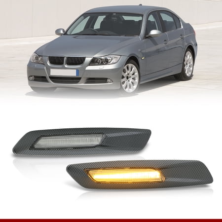 AJP Distributors Carbon Finish Clear Lens Amber Sequential LED Side Markers Turn Signal Lights Lamps Compatible/Replacement For BMW E60 E61 E82 E88 E90 E91 E92 E93 2004 2005 2006 2007 2008 2009 2010