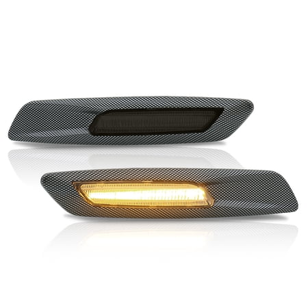 AJP Distributors Carbon Finish Smoked Lens Amber Sequential LED Side Markers Turn Signal Lights Lamps Compatible/Replacement For BMW E60 E61 E82 E88 E90 E91 E92 E93 2004 2005 2006 2007 2008 2009 2010