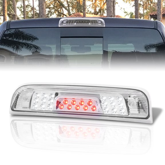 AJP Distributors Chrome Clear LED 3RD Third Brake Light Rear Roof Tail Stop Cargo Lamp Assembly Compatible/Replacement For Chevy Silverado / GMC Sierra 1500 2500HD 3500HD 2014 2015 2016 2017 2018 2019
