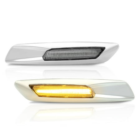 AJP Distributors Chrome Finish Clear Lens Amber Sequential LED Side Markers Turn Signal Lights Lamps Compatible/Replacement For BMW E60 E61 E82 E88 E90 E91 E92 E93 2004 2005 2006 2007 2008 2009 2010