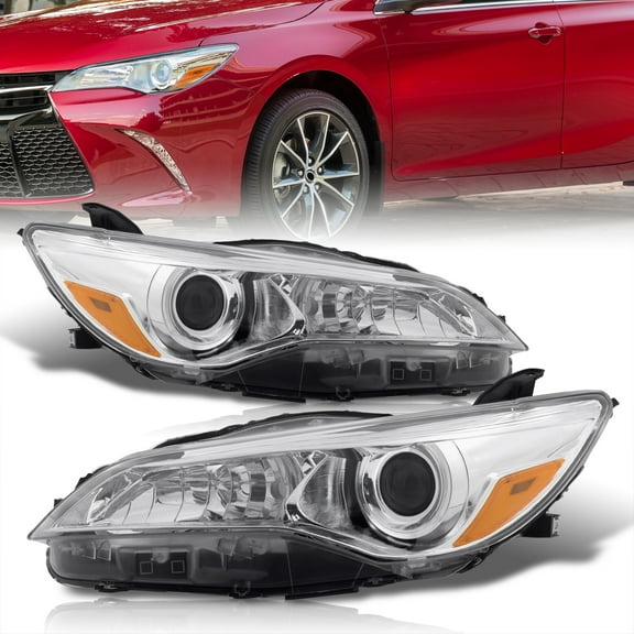 AJP Distributors Chrome Housing Amber Reflector Signal Projector Headlights Headlamps Bumper Head Lights Signal Lamps Assembly Set LH+RH Compatible/Replacement For Toyota Camry 2015 2016 2017 15 16 17