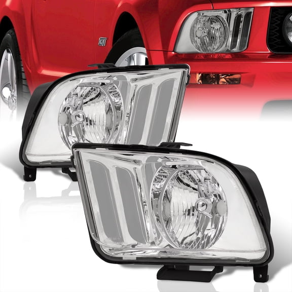 AJP Distributors Chrome Housing Clear Corner Signal Halogen Headlights Driving Bumper Lamps Assembly Set Left+Right Compatible/Replacement For Ford Mustang S197 2005 2006 2007 2008 2009 05 06 07 08 09