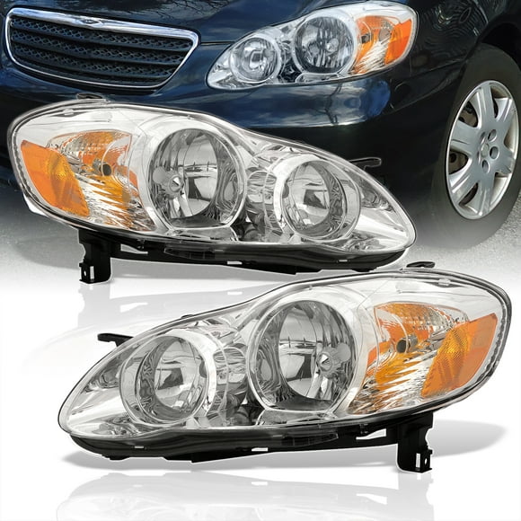 AJP Distributors Chrome Housing Clear Lens Amber Reflector Bumper Headlights Driving Lights Lamps Assembly Set Compatible/Replacement For Toyota Corolla 2003 2004 2005 2006 2007 2008 03 04 05 06 07 08