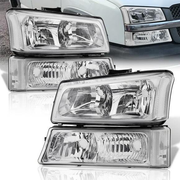 AJP Distributors Chrome Housing Clear Lens Clear Reflector Headlights Driving Signal Bumper Assembly Lamps Compatible/Replacement For Chevrolet Chevy Silverado 2003 2004 2005 2006 2007 03 04 05 06 07