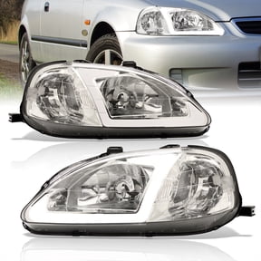 AJP Distributors Chrome Housing Clear Lens Corner LED DRL Driving Headlights Bumper Turn Signal Lamps Assembly Set LH+RH Compatible/Replacement For Honda Civic EK EJ EM JDM EX LX DX Si 1999 2000 99 00