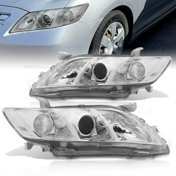 AJP Distributors Chrome Housing Clear Lens Corner Reflector Factory Style Projector Headlights Driving Signal Bumper Lamps Assembly Pair Compatible/Replacement For Toyota Camry 2007 2008 2009 07 08 09