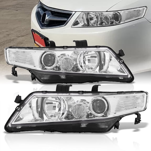 AJP Distributors Chrome Housing Clear Lens Signal Factory Style Headlights Driving Lights Lamps Assembly Pair Set LH RH Compatible/Replacement For Acura TSX CL9 2004 2005 2006 2007 2008 04 05 06 07 08